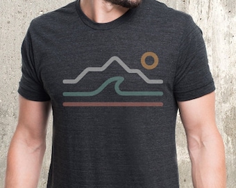 Mens Mountain Graphic Tee - Mountain Waves Desert T-Shirt - Mountain TShirt Men - Gift for Men - Camping Shirt