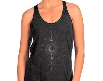 Moon Tank Top Women - Lunar Cycles and Astrology - Womens Racerback Tank - Running and Yoga Tank Top - Zodiac Signs and Moon