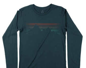 Mountain Long Sleeve T-Shirt - Mountain Fade - Men's Long Sleeve TShirt - Mountain T Shirt - Long Sleeve Shirts for Men