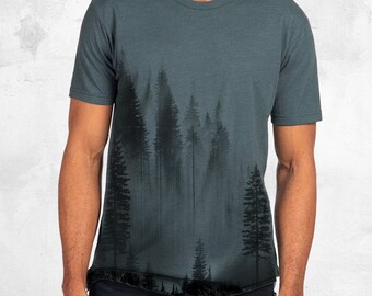 Men’s Graphic Tees - Watercolor Forest Screen Print T Shirt - Nature TShirt Men - Fall Tshirt - Woods Shirt Mens/Unisex