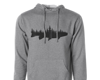 Men's Fish & Forest Long Sleeve Hoodie - Gunmetal Grey Fishing Sweatshirt - Fathers Day Gift for Anglers