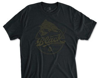 T-shirt de poisson pour homme - Truite rétro - Chemise de truite - T-shirt de pêche pour homme - Cadeau de pêcheur | Tri noir