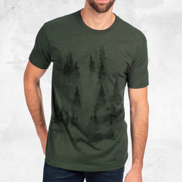 Men’s Graphic Tees - Cloudy Forest Screen Print T Shirt - Nature TShirt Men - Woods Shirt Mens/Unisex Tee