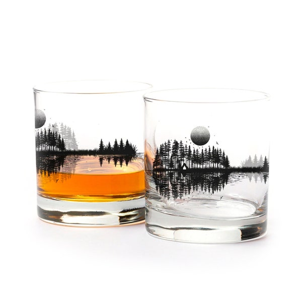 Guitar Whiskey Glasses - Nature Guitar Glasses Set of 2 - Guitar Gift for Musician - Music Studio Decor