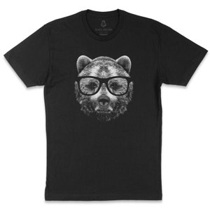 Funny Bear Graphic Tee Wise Bear Funny T Shirt Funny Bear Tshirt Bear with Glasses Mens Tshirt 画像 2