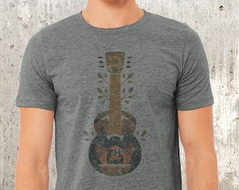 Mountain Music Guitar T-Shirt: Unisex Band Tee for Rock & Country Lovers, Musicians, Players and DJs