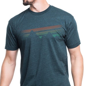 Mountain Fade Screen Printed T-Shirt - Classic Nature-Themed Graphic Tee for Men - Heather Aqua