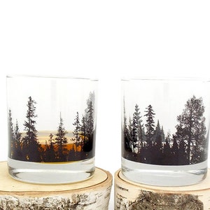Whiskey Glasses Forest Landscape Forest Glasses Whiskey Tumbler Glasses Whiskey Glasses Set of Two Bourbon Gifts image 8