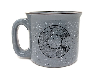 Colorado Large Coffee Mug - Nature Icon Ceramic Speckletone Campfire Mug - 15oz.