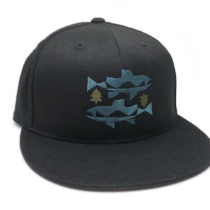 Fishing Hat - Trout and Trees - Fisherman Gift - Mens Fishing Cap  - Snap Back/Flexfit Hat - 2 Color Choices
