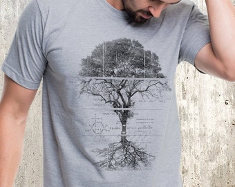 T-shirt homme - Diagramme d'arbre - T-shirt homme/unisexe sur le thème de la nature sérigraphié | Gris chiné