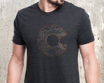 Colorado C Graphic Tees - Camping TShirt Gift for Men - Colorado T Shirt Men - Colorado Gifts - Mountain Tee Shirt