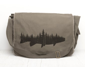 Pine Tree Forest Black Lantern Unisex Messenger Casual Messenger Bag Geek Messenger Bag Retro Messenger Canvas Messenger Bag