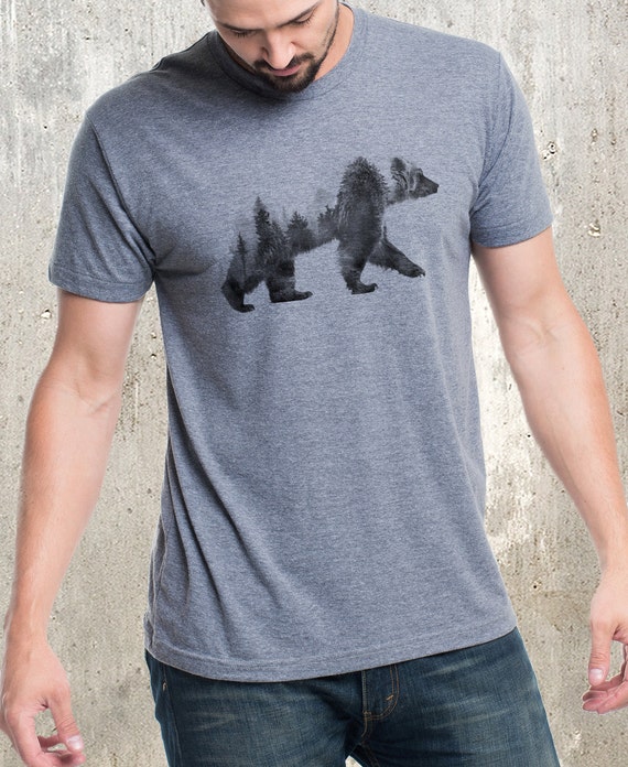 Bear T Shirt Men Double Exposure Bear Papa Bear Shirt Mens Tshirt