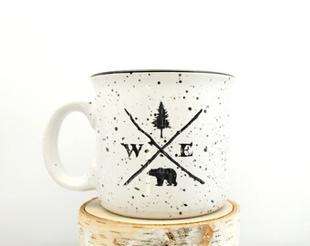 Camp Coffee Mug - Forest Compass Mug - Ski Mug - Ski Gifts Mountain Mug - Groomsmen Gifts for Men - Hiking Mug