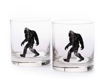 Bigfoot Whiskey Glasses - Bigfoot Scotch Glass Sasquatch Whiskey Glassware Set of Two 11 oz. Yeti Glasses