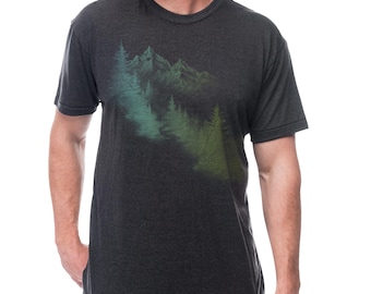 Men’s Mountain Mist T-Shirt – Nature Graphic Tee | Forest & Mountain Design | Outdoor Adventure Shirt | Hiking Gift for Him