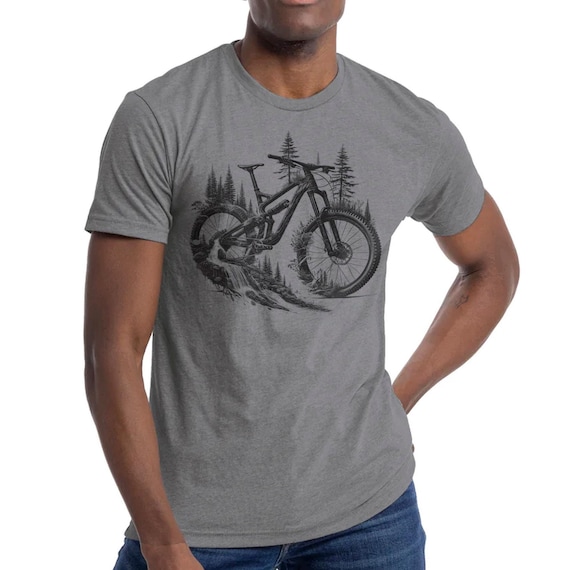 Men's Mountain Biking T-shirt Forest and Bike Double Exposure