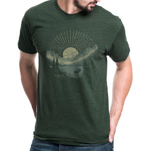 Glacier National Park T-Shirt – Mountain Landscape with Topographic Map Texture - Heather Forest