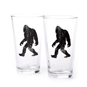 Bigfoot Pint Glass - Sasquatch Pint Mugs - Bigfoot Gifts - Beer Glass Set of Two 16oz. Pints - Beer Lover Gift - Man Cave Decor