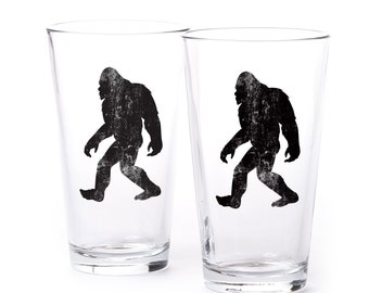 Bigfoot Pint Glass - Sasquatch Pint Mugs - Bigfoot Gifts - Beer Glass Set of Two 16oz. Pints - Beer Lover Gift - Man Cave Decor