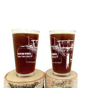 Lift 8 Pint Glasses - Ski Decor Gifts for Men or Women - Ski Lift Above Tree Line - Ski Gifts Beer Glass Set of Two