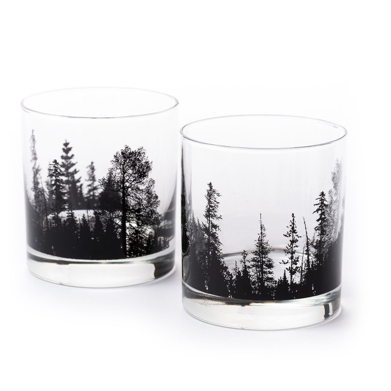 Whiskey Glasses Forest Landscape Forest Glasses Whiskey Tumbler Glasses Whiskey Glasses Set of Two Bourbon Gifts image 1