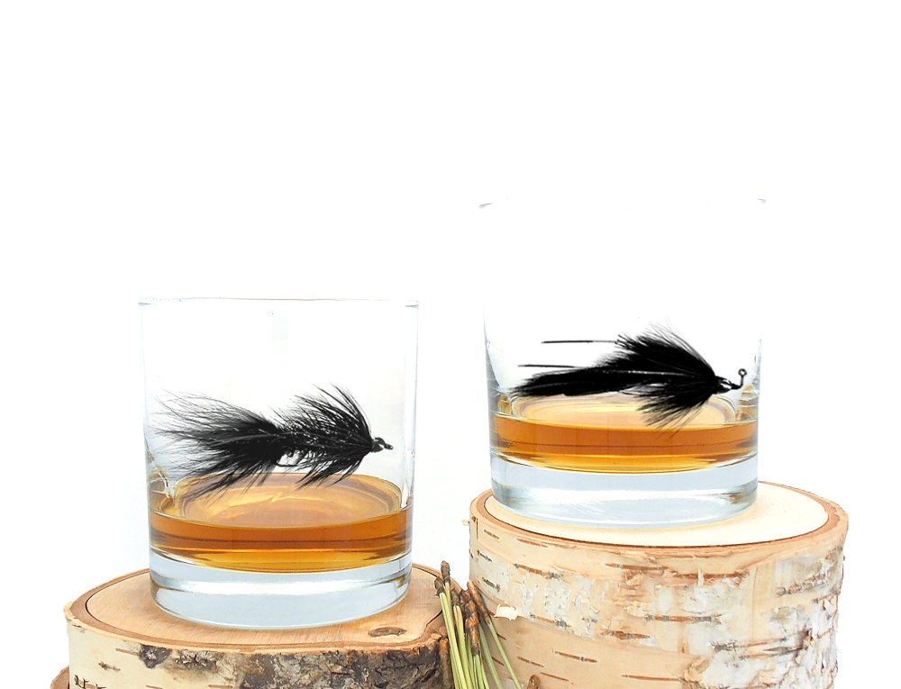 Fly Fishing Streamer Whiskey Rocks Glasses Scotch Glasses Etsy