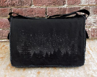 Canvas Messenger Bag - Stars and Night Landscape - Messenger Bag Women - Nature Messenger Bag - Constellation Bag