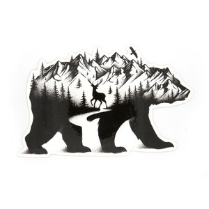 Bear Vinyl Stickers - Mountain Decal - The Bear and the Mountains - Outdoors Decal for Jeeps, Cars, Camping