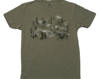 Mens TShirt - Forest and Clouds - Forest and Nature TShirt Men - Summer Outdoor T-Shirt - Nature Apparel - Mountain Tees