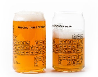 Beer Can Glass - Periodic Table of Beer Pint Glasses - Pint Glass Set of Two 16oz - Craft Beer Glass Gifts for Men - Craft Beer Gift