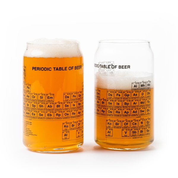 Beer Can Glass - Periodic Table of Beer Pint Glasses - Pint Glass Set of Two 16oz - Craft Beer Glass Gifts for Men - Craft Beer Gift