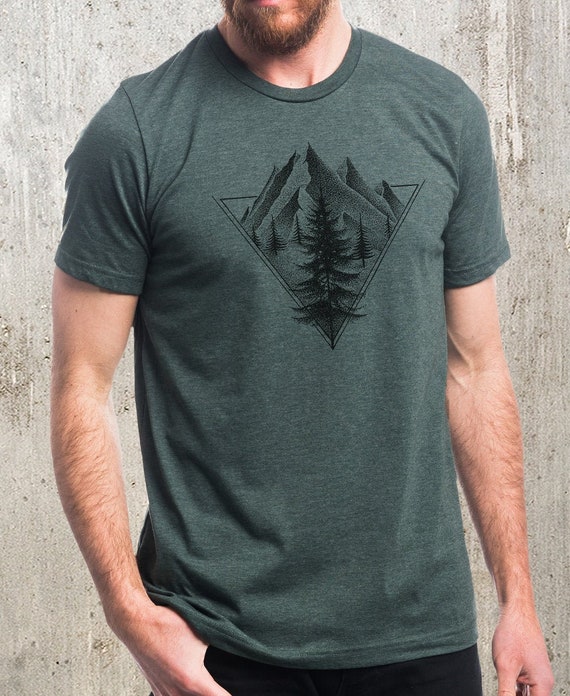 Mens Graphic Tees Triangle and Pines Nature Tshirt Men Screen Print Tshirt  Woods Shirt Mens/unisex Forest 