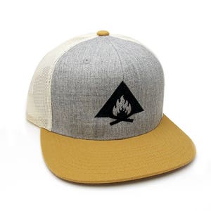 Nature Trucker Hat Men/Women - Bonfire Design - Outdoor Cap - Hiking Hat - Snapback Trucker Camp Hat