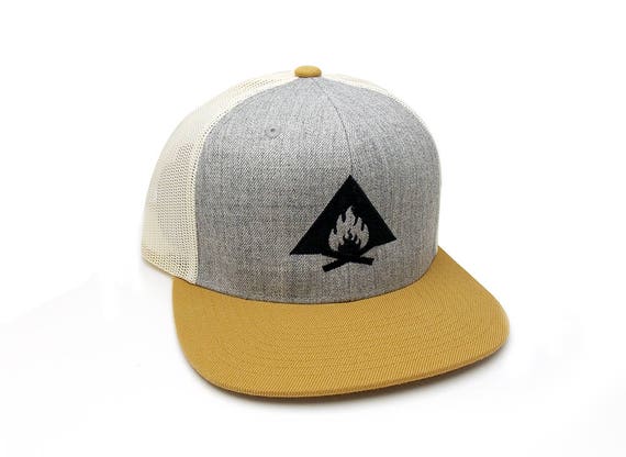 Nature Trucker Hat Men/Women - Bonfire Design - Outdoor Cap - Hiking Hat -  Snapback Trucker Hat - Camp Hat