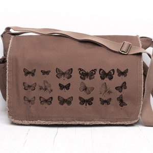 Canvas Messenger Bag - Butterfly Messenger Bag - Mens/ Womens Messenger Bag - Vintage Butterfly Chart Design
