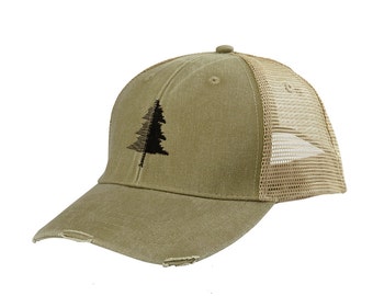 Trucker Hat Men - Split Tree Illustration - Nature Trucker Hat - Cadeau pour hommes - Réglable Unisex/Mens Distressed Trucker - 3 Choix de couleurs