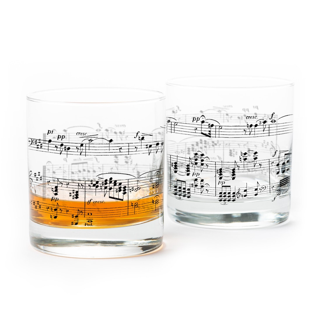 Music Note Whiskey Glass Set – Screen-printed Rocks Glasses for Music ...