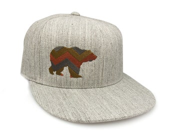 Mens Snapback Bear Cap - Men's Flexfit Hat - Multi-Color Chevron Bear - Yellowstone Bear Hat Gift for Men