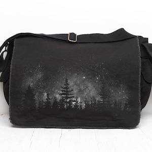 Canvas Messenger Bag - Stars and Night Landscape - Messenger Bag Women - Nature Messenger Bag - Constellation Bag