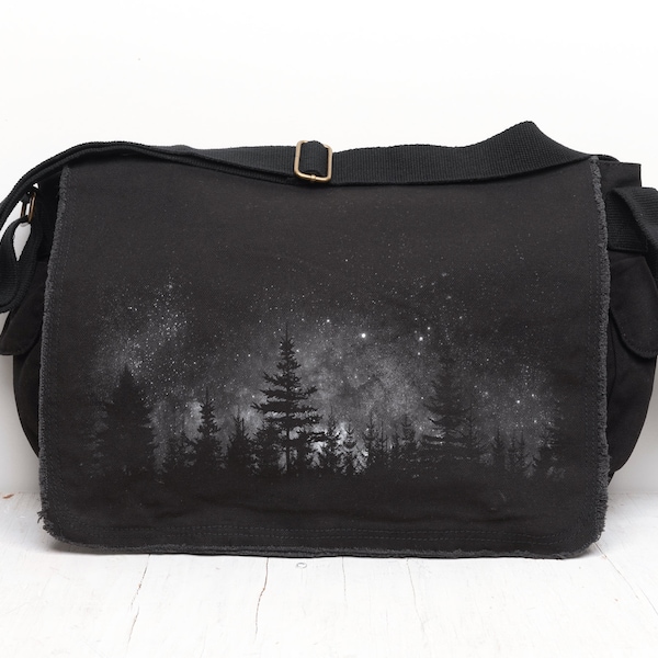 Canvas Messenger Bag - Stars and Night Landscape - Messenger Bag Women - Nature Messenger Bag - Constellation Bag