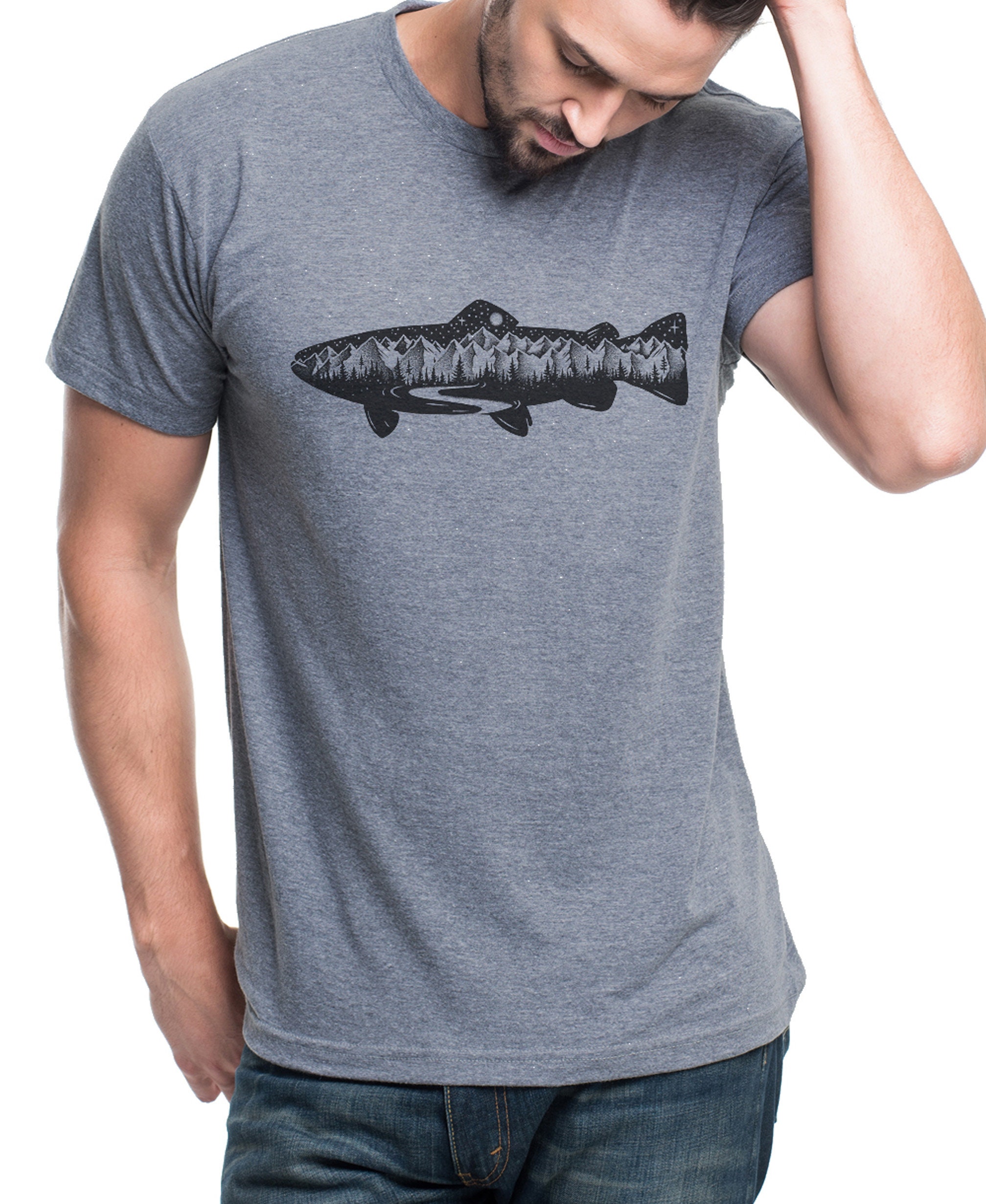 Trout Graphic Tee Mountain Trout Tshirt Fishing Dad Gift Etsy