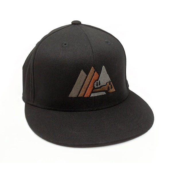 Retro Mountain Hat - Men's/Unisex Flexfit Hat - 2 Color Options - Flat Bill & Curved bill Options - Hiking Hat