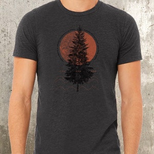 T-shirt de montagne pour hommes - Carte des pins - T-shirts pour hommes - T-shirts graphiques sur le thème de la nature - T-shirt mélangé à manches courtes