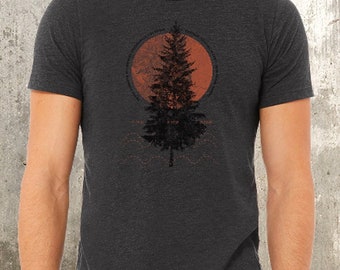 Mens Mountain TShirt - Map of the Pines - TShirt Mens Gift - Mountain Tee Shirt -  Nature T Shirt - Cycling Shirt