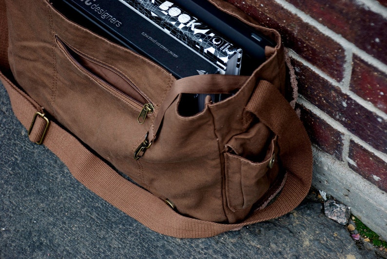 Rustic Compass Screen Printed Messenger Bag 2 Colors Available Messenger Bag