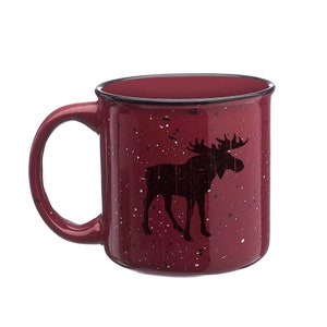 Large Coffee Mug with Rustic Moose Screen Print - 15oz. Speckled Ceramic Mugs