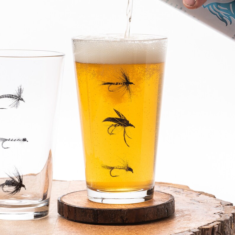 Fly Fishing Pint Glass Flies Fish Drinking Glasses Fly Etsy
