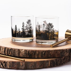 Whiskey Glasses Forest Landscape Forest Glasses Whiskey Tumbler Glasses Whiskey Glasses Set of Two Bourbon Gifts image 3
